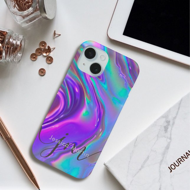 Iridescent Holographic Opal Rainbow Swirl Monogram Case-Mate iPhone Case (Creator Uploaded)