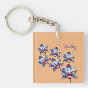 Iridescent Holographic Orchid Blooms Key Ring