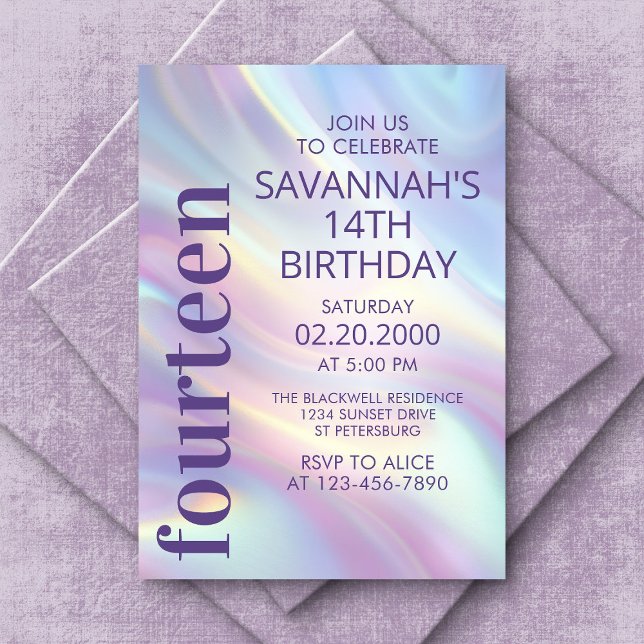 Iridescent Holographic Purple Birthday Invitation (Creator Uploaded)