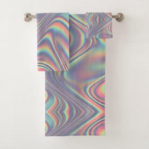 Iridescent Holographic Swirl Texture Bath Towel Set