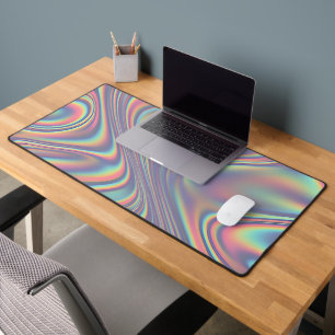 Iridescent Holographic Swirl Texture Desk Mat