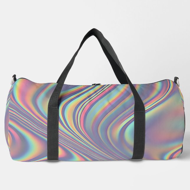Iridescent Holographic Swirl Texture Duffle Bag (Front)