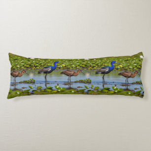 Iridescent Jacana & Rusty Companion – Elegant Body Cushion