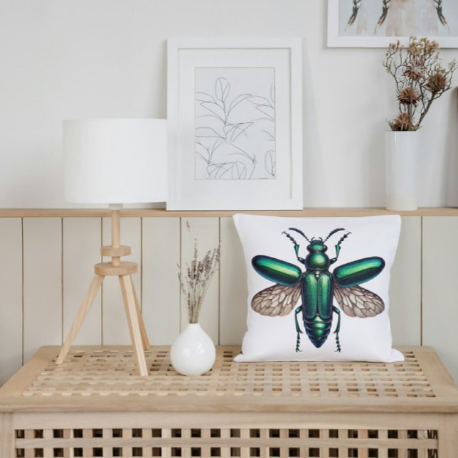 Iridescent Jewel Beetle Nature Inspired Art  Cushion (Creator Uploaded)