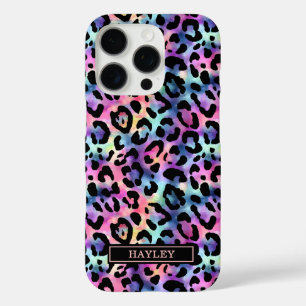 Iridescent Leopard Print Monogrammed iPhone 16 Pro Case