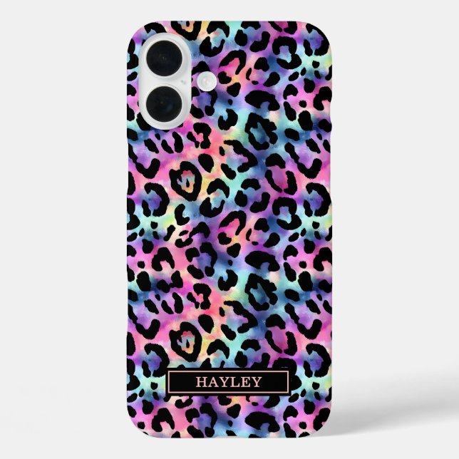Iridescent Leopard Print Monogrammed Case-Mate iPhone Case (Back)
