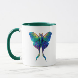 Iridescent Luna Moth Coffee Mug Colorful Fantasy