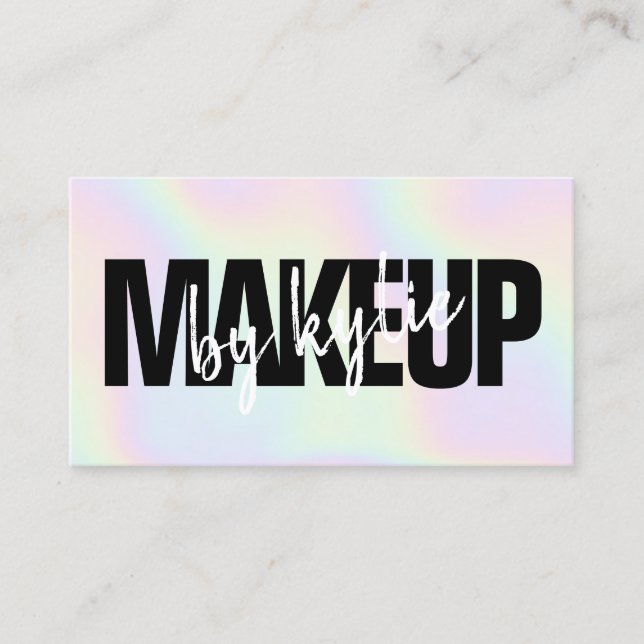 Iridescent makeup artist bold signature script business card (Front)