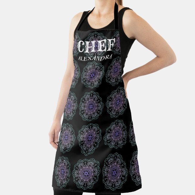 Iridescent Mandalas Pattern Calligraphy Monogram Apron (Insitu)