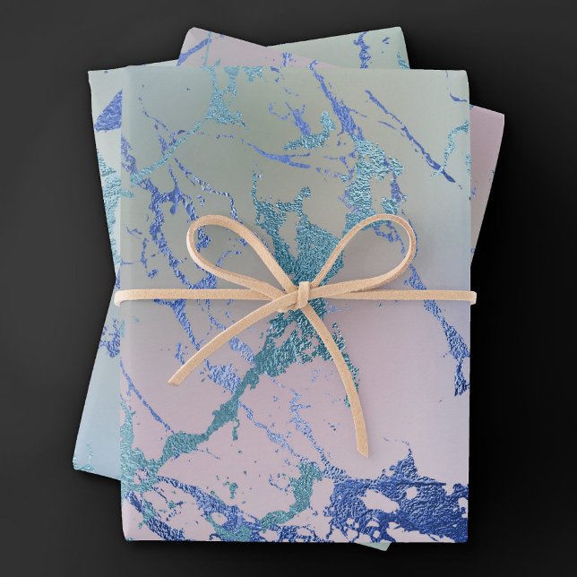 Iridescent Marble | Holographic Dusty Blue Pink Wrapping Paper Sheet (Creator Uploaded)
