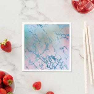 Iridescent Marble   Trendy Faux Holo Blue Pink Napkin