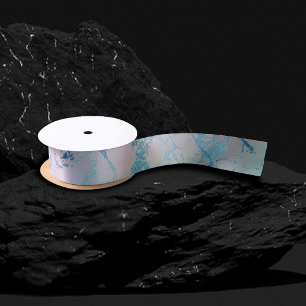 Iridescent Marble   Trendy Faux Holo Blue Pink Satin Ribbon