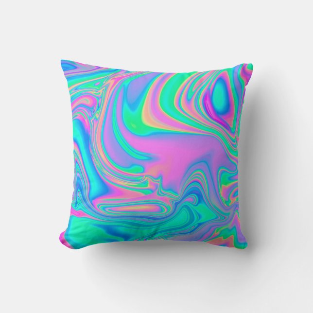 Iridescent marbled holographic texture in vibrant  cushion (Front)