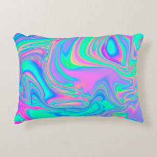 Iridescent marbled holographic texture in vibrant  decorative cushion