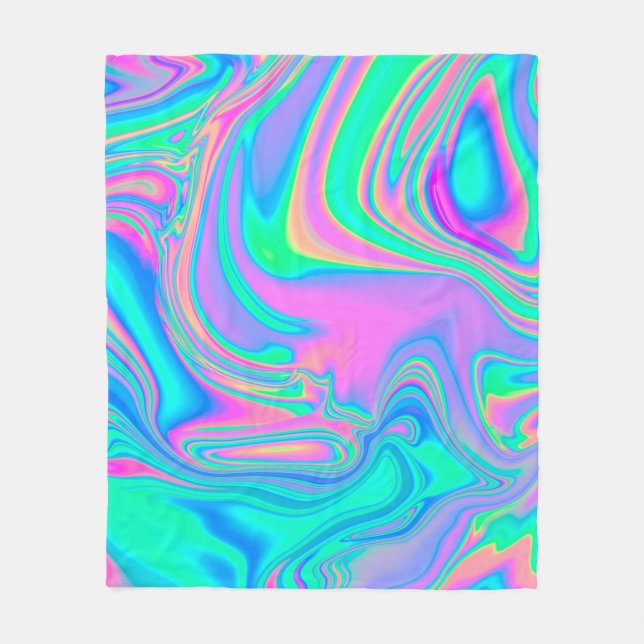 Iridescent marbled holographic texture in vibrant  fleece blanket (Front)