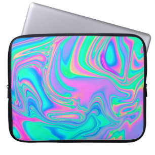 Iridescent marbled holographic texture in vibrant  laptop sleeve