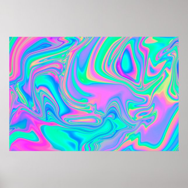 Iridescent marbled holographic texture in vibrant  poster (Front)