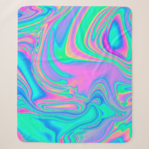 Iridescent marbled holographic texture in vibrant sherpa blanket