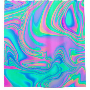 Iridescent marbled holographic texture in vibrant  shower curtain