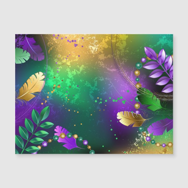 Iridescent mardi gras background with beads (Front)