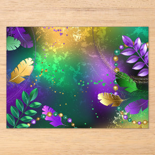 Iridescent mardi gras background with beads acrylic invitations