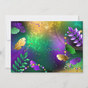 Iridescent mardi gras background with beads announcement