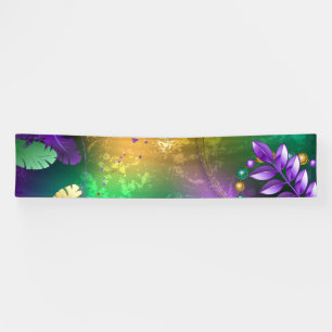 Iridescent mardi gras background with beads banner