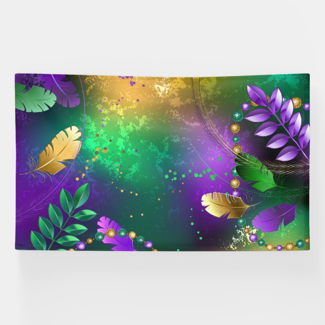 Iridescent mardi gras background with beads banner (Horizontal)