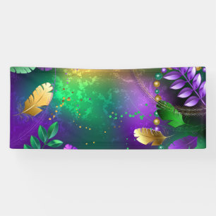 Iridescent mardi gras background with beads banner