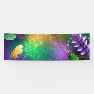 Iridescent mardi gras background with beads banner