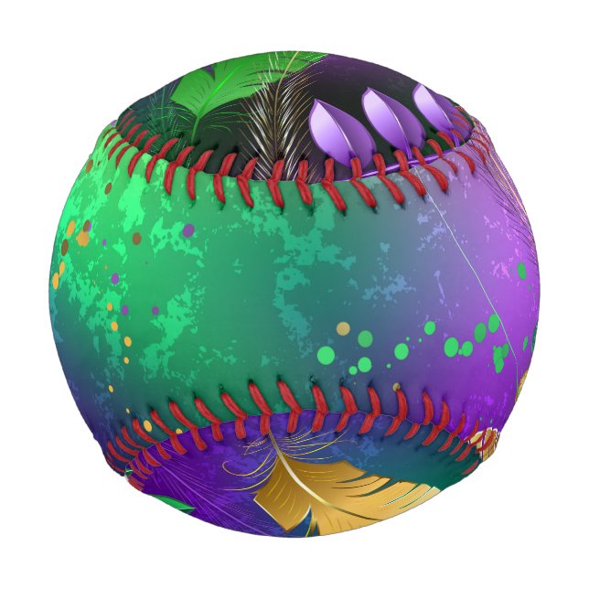 Iridescent mardi gras background with beads baseball (Front)