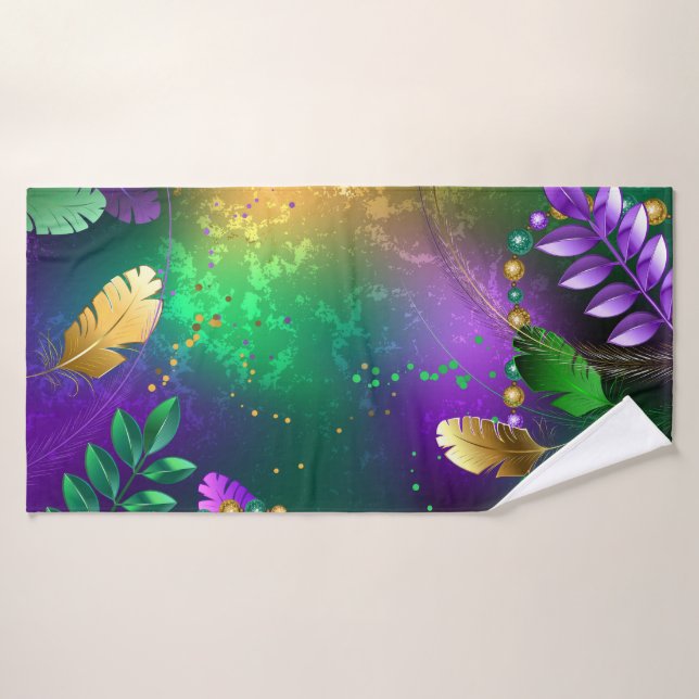 Iridescent mardi gras background with beads bath towel (Bath Towel)