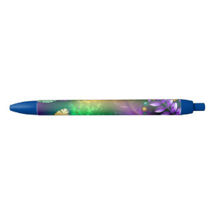 Iridescent mardi gras background with beads black ink pen