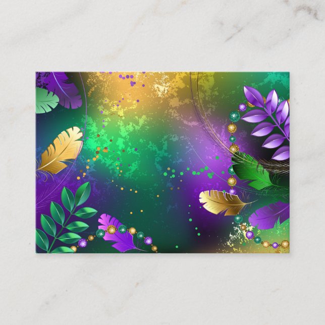Iridescent mardi gras background with beads calling card (Front)