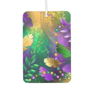 Iridescent mardi gras background with beads car air freshener