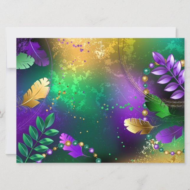 Iridescent mardi gras background with beads card (Front)