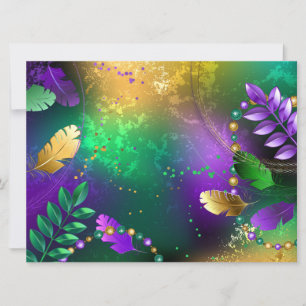 Iridescent mardi gras background with beads card