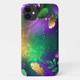 Iridescent mardi gras background with beads iPhone 11 case