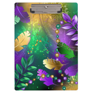 Iridescent mardi gras background with beads clipboard