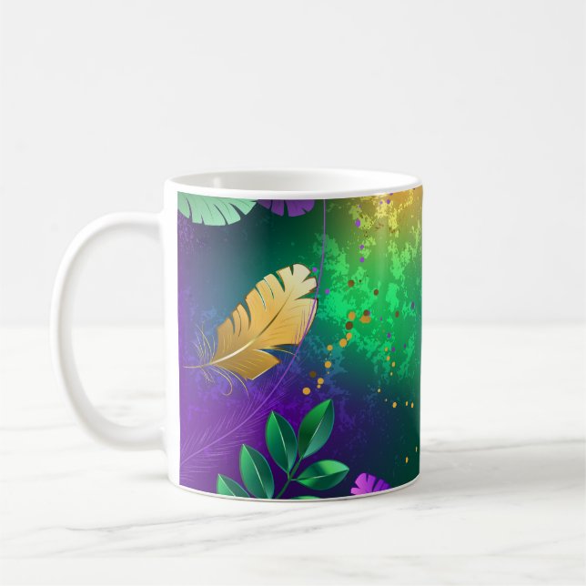 Iridescent mardi gras background with beads coffee mug (Left)