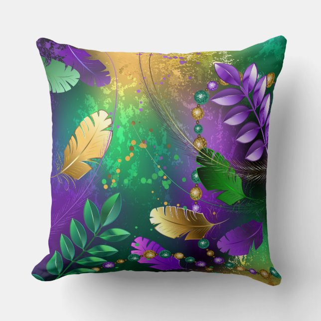 Iridescent mardi gras background with beads cushion (Front)