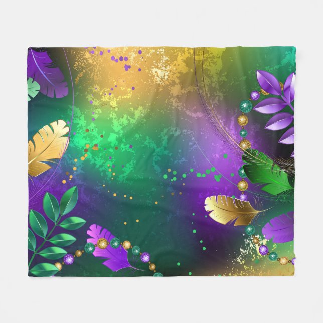 Iridescent mardi gras background with beads fleece blanket (Front (Horizontal))