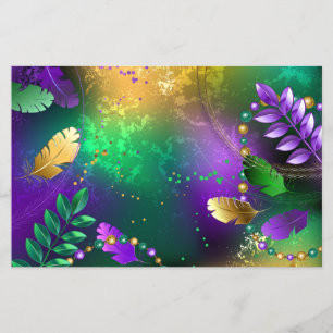Iridescent mardi gras background with beads flyer