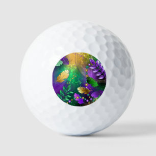 Iridescent mardi gras background with beads golf balls