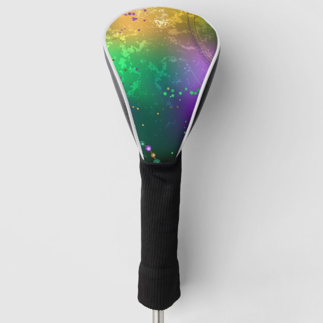 Iridescent mardi gras background with beads golf head cover (Front)
