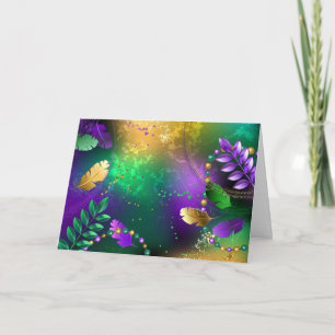 Iridescent mardi gras background with beads invitation