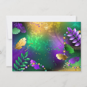 Iridescent mardi gras background with beads invitation