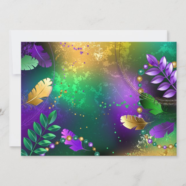 Iridescent mardi gras background with beads invitation (Front)