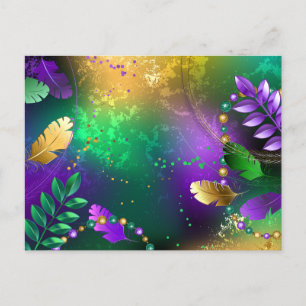 Iridescent mardi gras background with beads invitation postcard