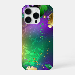 Iridescent mardi gras background with beads iPhone 16 pro case